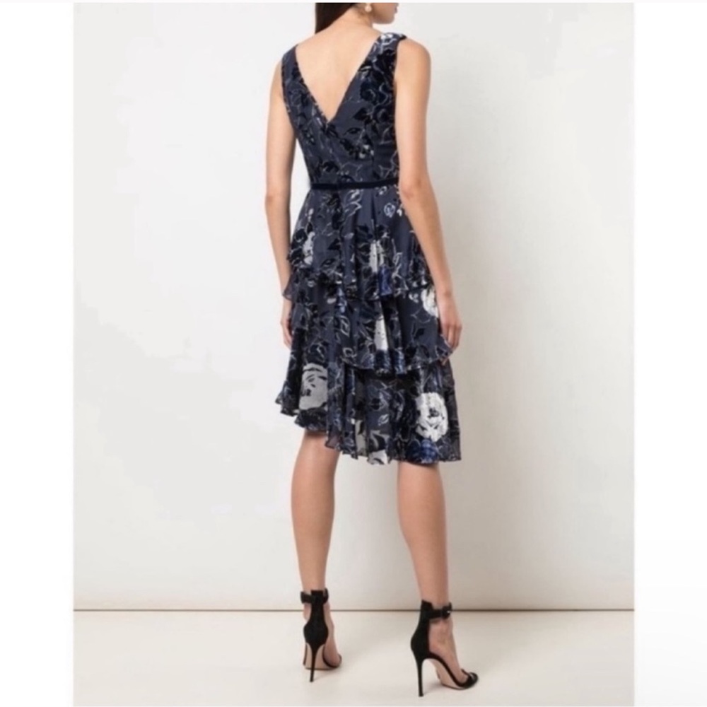 Marchesa Notte Sleeveless Velvet Burnout Chiffon Dress with Tiered Skirt Size 2 - Picture 3 of 9